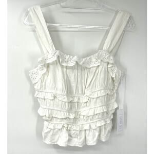 Sienna Sky Tank Top White Tiered Ruffle Eyelet Smocked Cropped Top Juniors XL